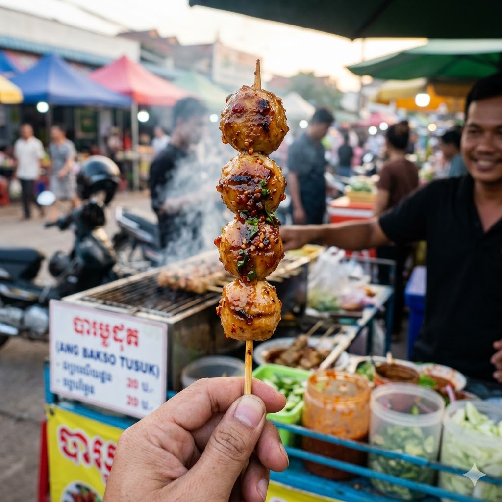 Bakso Tusuk dengan saus dan mayones